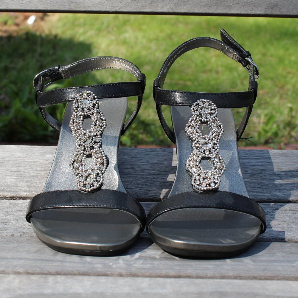 Bandolino Black Wedge Heel Jeweled Bedazzled